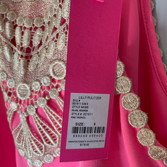 Lilly Pulitzer Pink Jumpsuit with Cream Lace Detail - Picture 4 of 7